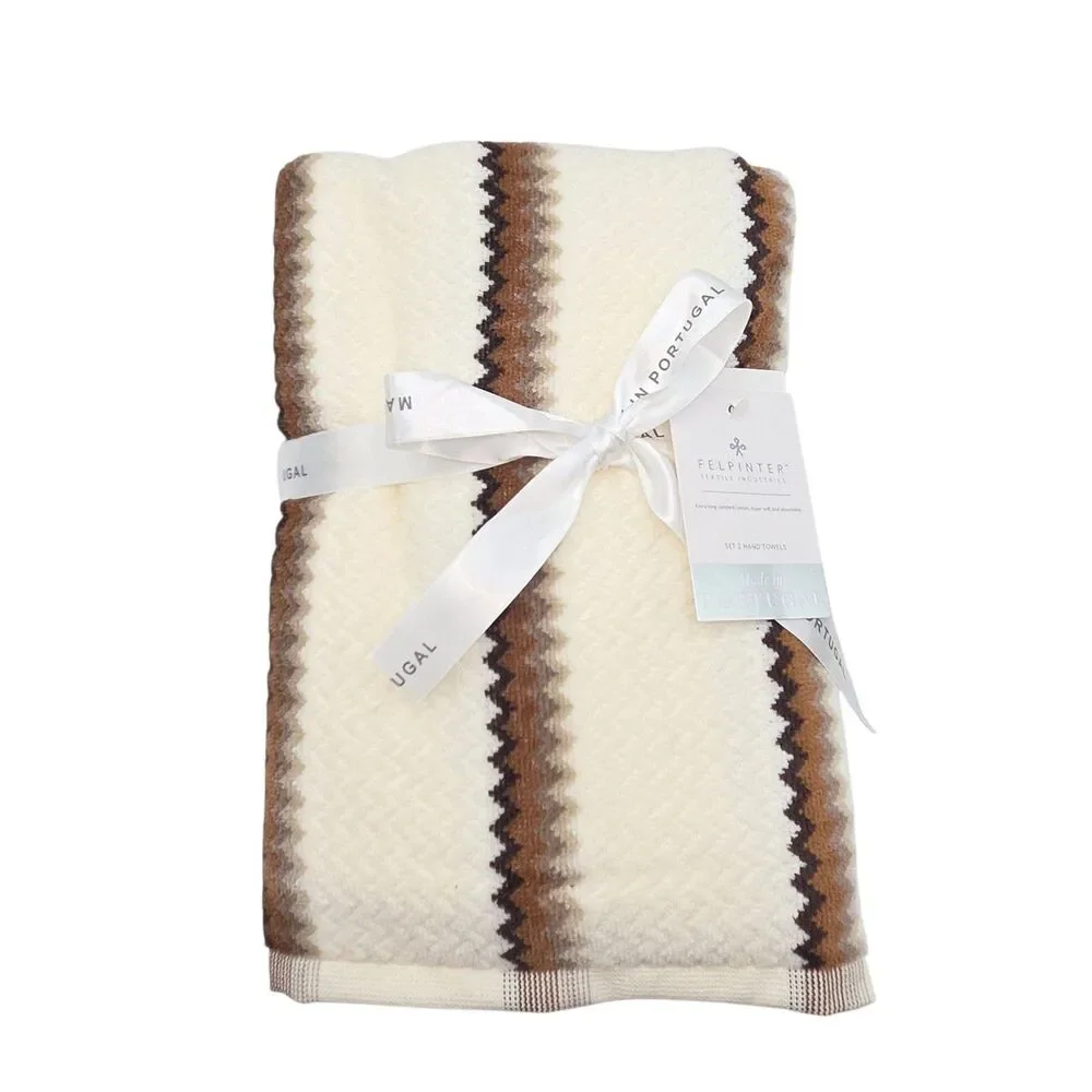 Felpinter 4pc Cotton Bath Hand Towel Set Chevron Stripe Cream Brown Portugal